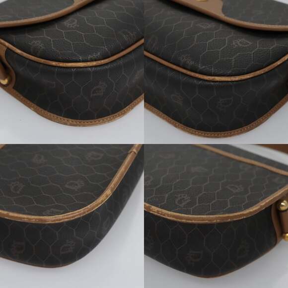 DIOR Honeycomb Canvas Shoulder Bag Pvc Leather Black